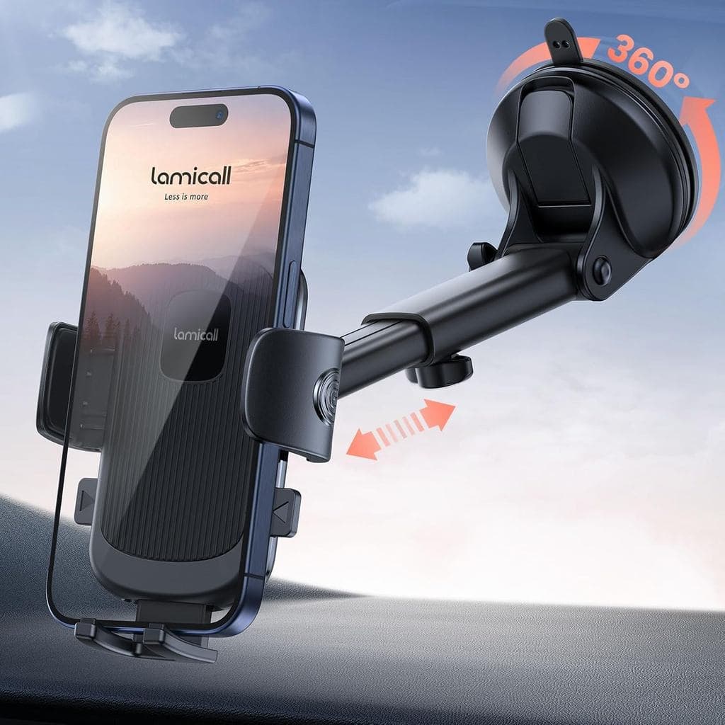 Suporte para Celular Lamicall - [Ventosa de Grau Militar Mais Forte] 360 ° Suportes de Telefone Rotativos para Seu Carro