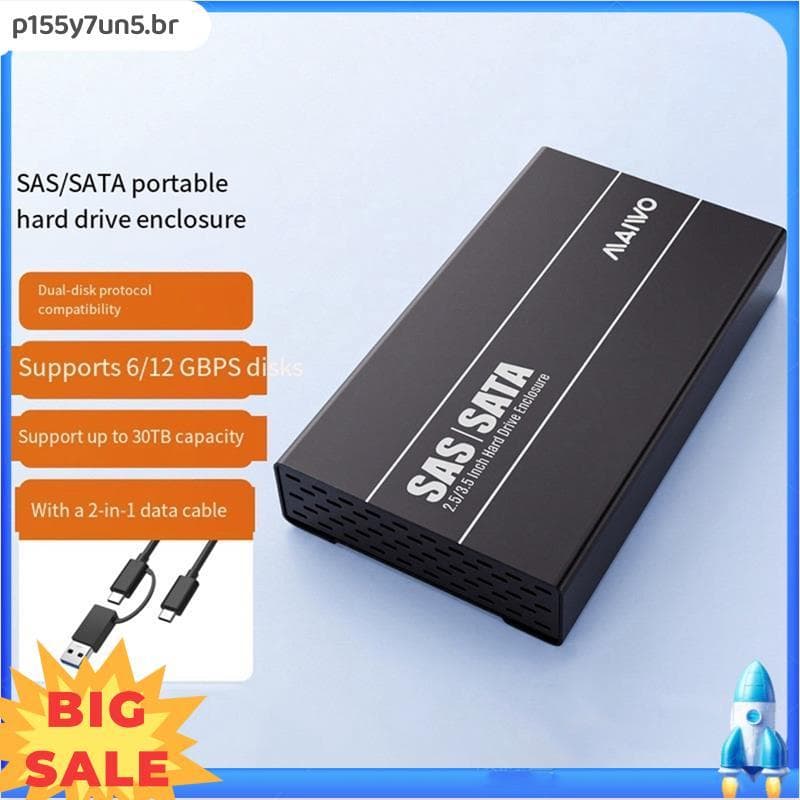 Gabinete De Disco Rígido Externo SAS/Sata 2.5/3.5 Polegadas HDD Case Para Type-C Dock Suporte Max 30T/SSD Disk