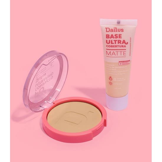 Kit Pele Dailus Base Líquida + Pó Compacto *Escolha sua Cor* CORES:KIT BASE + PÓ D2