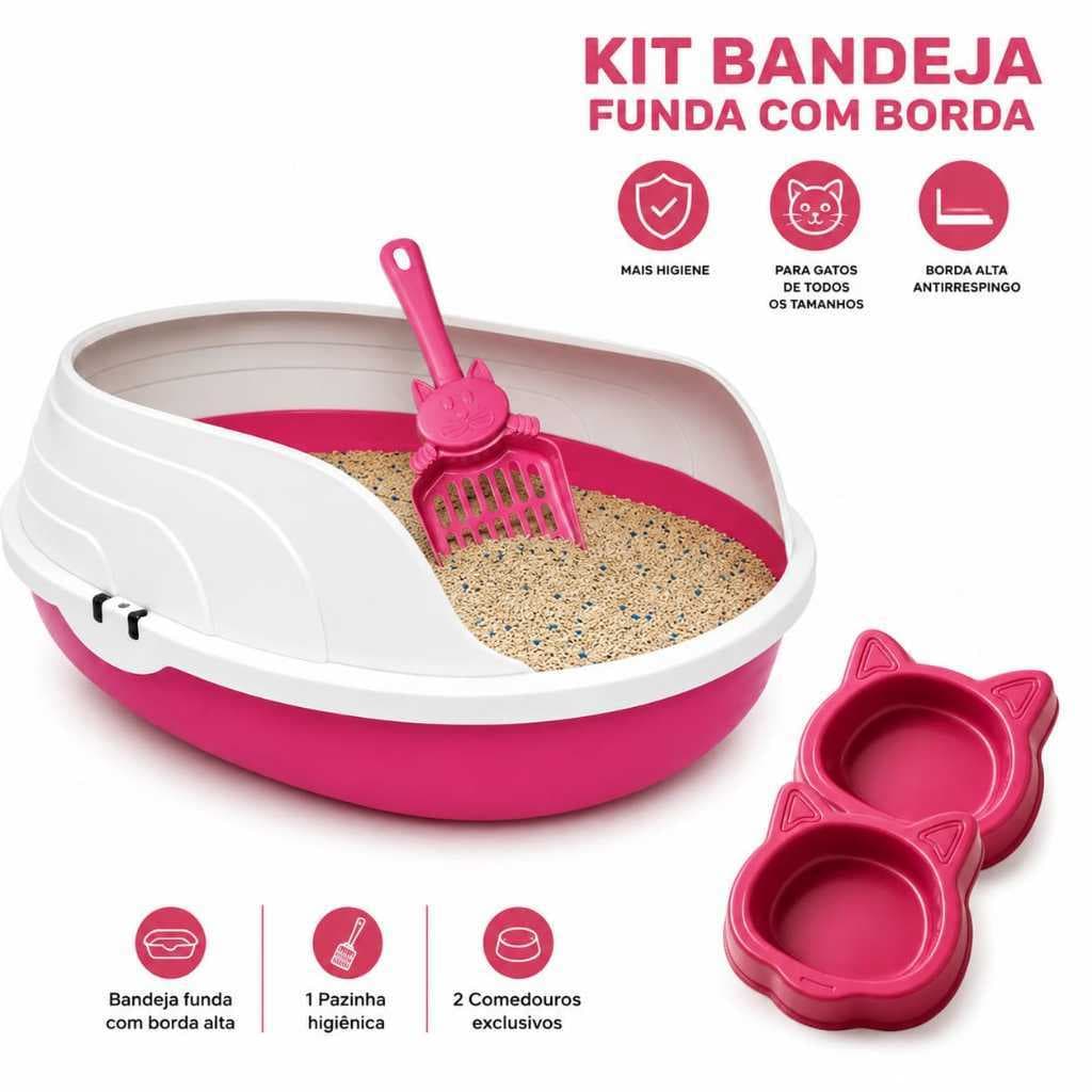 Caixa de Areia Sanitária Bandeja Higiênica Com BORDA Furba Com arco para Gato + BRINDE PAZINHA COMEDOUROS