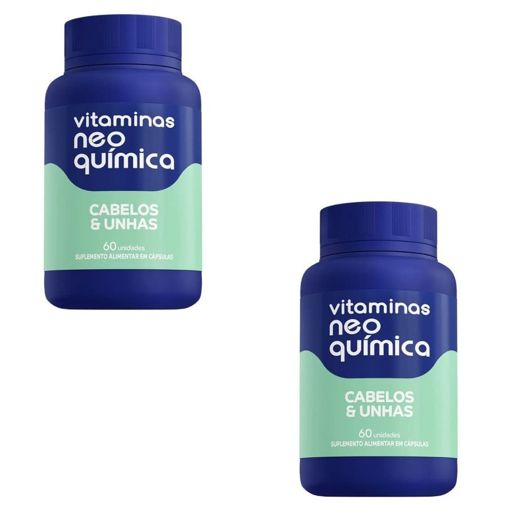 Kit 2x Vitamina Neo Química Cabelo e Unha 60 Comprimidos Biotina Zinco Vitamina A C D B – Suplemento