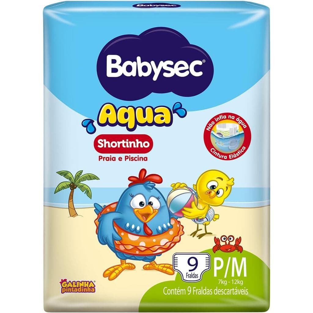 Fralda Descartável Babysec AQUA SHORTINHO GALINHA PINTADINHA P/M 9 Unidades