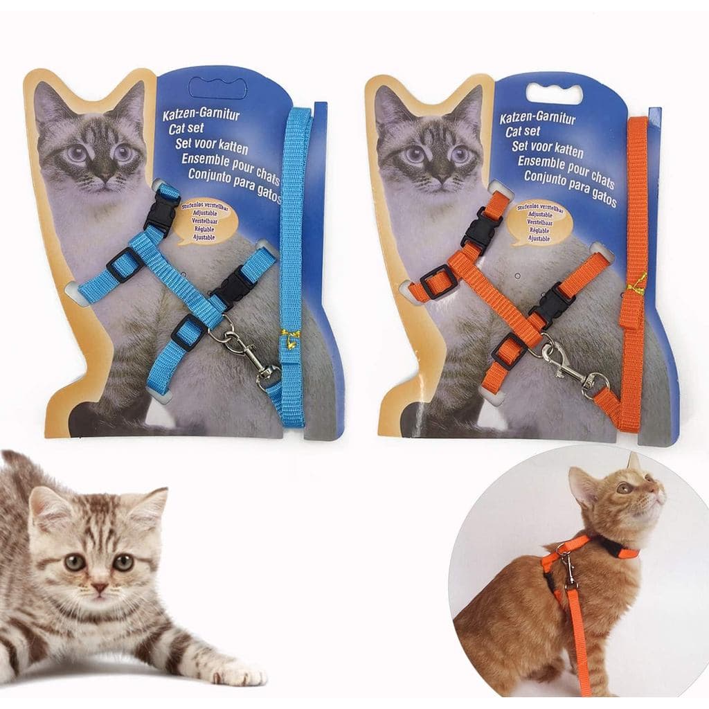 Conjunto de 2 Peças: Coleira e Guia para Gato |   Coleira ajustável com alça de nylon, corda de segurança para gatinhos 