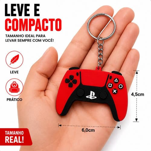 Chaveiro Controle Ps5 Gamer Videogame Personalizado 3d Vermelho