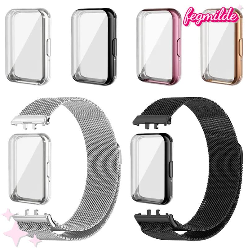 Pulseira De Milanesa Metal Aço Magnético Capinha TPU Acessórios Capa Para Relógio Smartwatch Samsung Galaxy Fit 3
