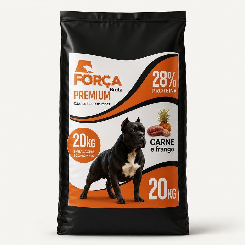 Ração Premium Para Cachorro Força Bruta 20kg Carne e Frango 28% Proteína