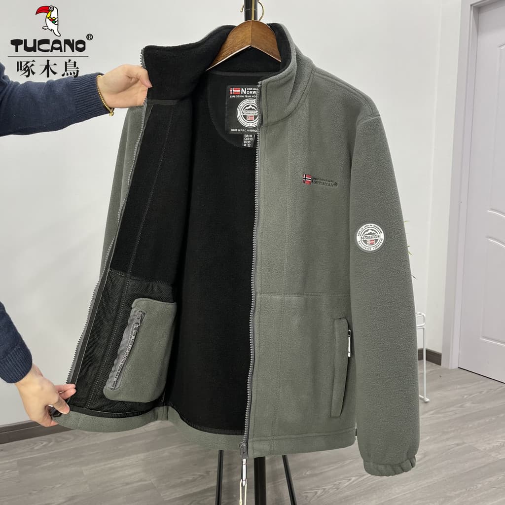 Woodpecker outono inverno jaqueta forro jaqueta de lã masculina Coral velo dupla face grosso Cardigan jaqueta