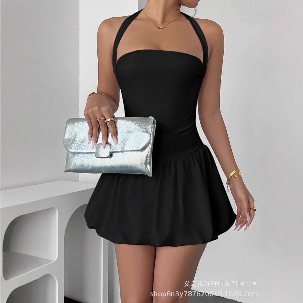 Vestido de Verão Feminino Plissado, Sem Costas, Ombros Descobertos, Estilo Princesa, Vestido de Verão de Alta Qualidade 