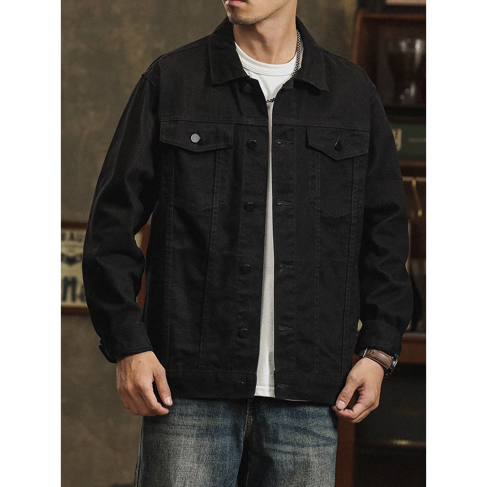 Jaqueta de trabalho preta masculina 2026 primavera novo estilo Retro lavado Denim jaqueta masculina primavera outono sol