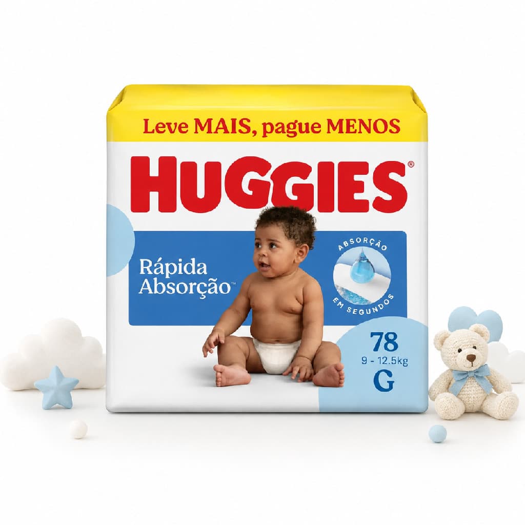 Fralda Infantil Huggies Rápida Absorção G 78 Unidades