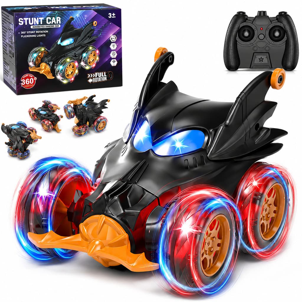 Carrinho Controle Remoto Acrobata Gira 360 Graus Batman Com Luzes Efeitos Especiai  Recarregável Infantil Menina Kizumba