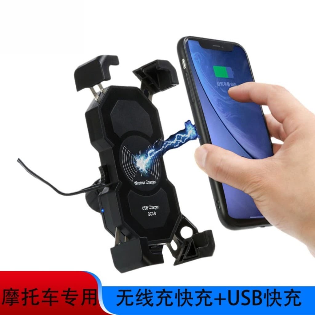Carregador sem fio para motocicleta à prova d'água, suporte para celular, carregador USB, carga Super rápida, dois em um