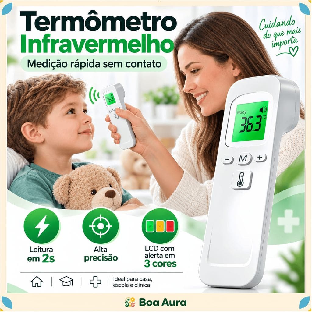 Termômetro Digital Infravermelho Sem Contato LCD 2s para Testa, Bebê e Adulto, Alta Precisão