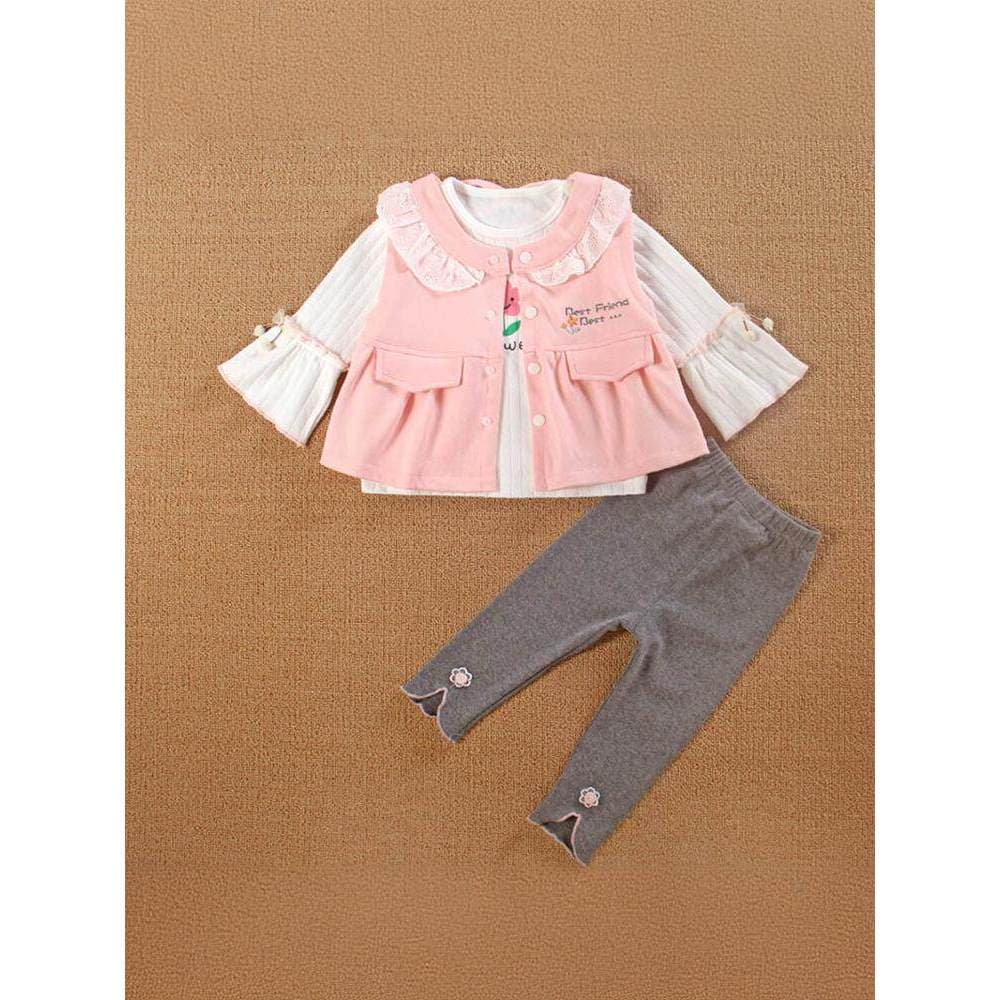 Bebê menina estilo ocidental moda primavera outono roupas de três peças terno moda início do outono roupas da menina do 