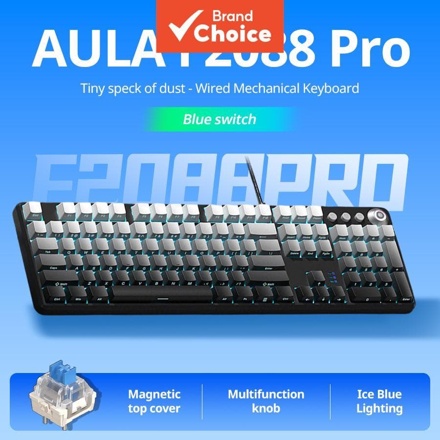 Teclado mecânico AULA F2088pro com 108 teclas, design gradiente impresso nas laterais, switches azuis, teclado gamer