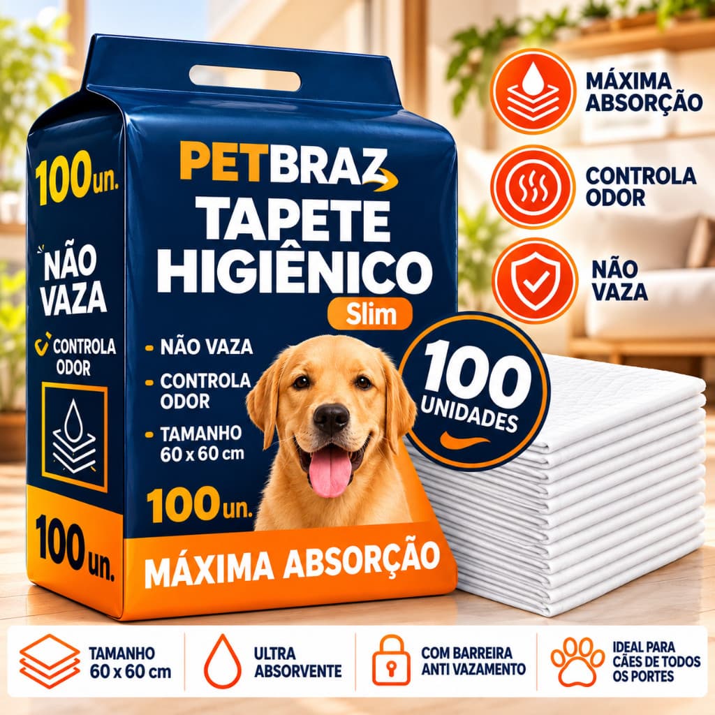 Tapete Higiênico Cachorro 60x60 Super Absorvente Atrativo Canino Fralda Pet Descartável 10 a 100 Unidades