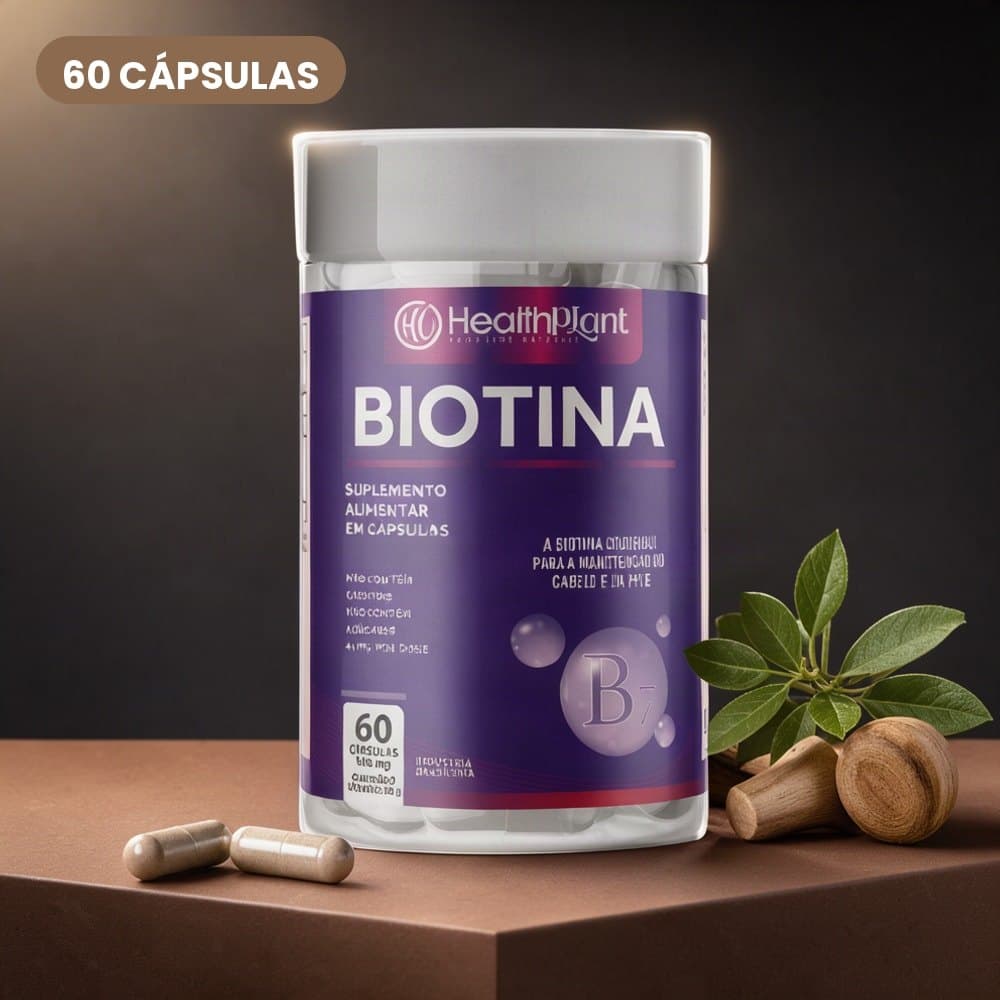 Biotina Vitamina B7 e Vitamina H 60 Cápsulas Suplemento Alimentar Pote Unissex Adulto