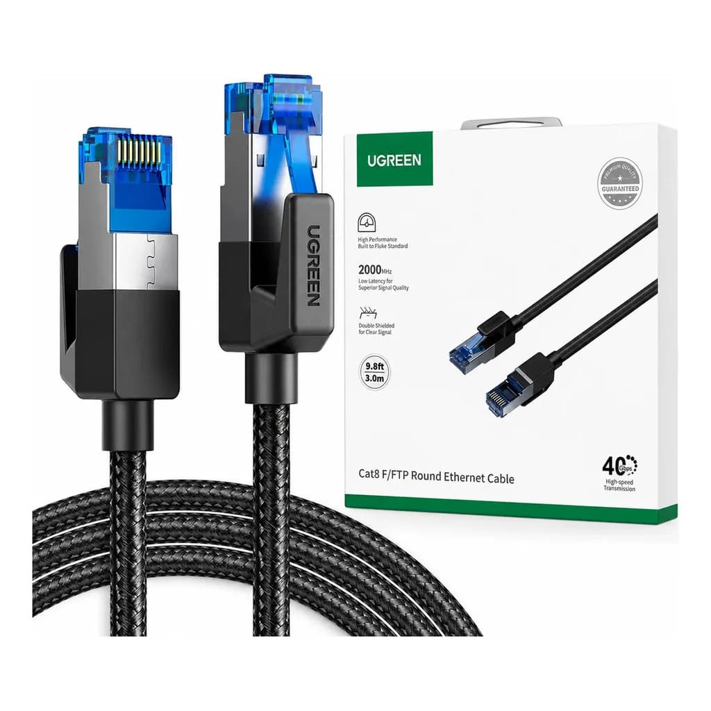 Cabo De Rede Ugreen Cat8 RJ45 40Gbps 2000MHz 2 Metros Original Trancado Blindado Internet Fibra Lan Gamer Notebook PC