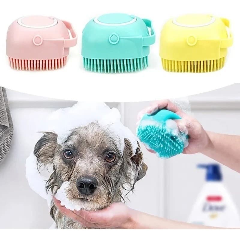 Lava Pelo Pet Escova de Banho com Dispenser de Shampoo | Para Cachorro e Gato