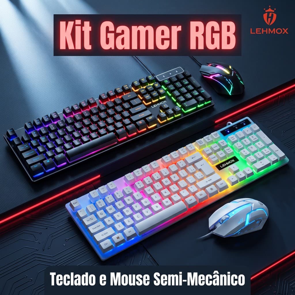 Teclado Gamer RGB Branco Membrana Silenciosa | LED Iluminado Antighosting | USB Alta Performance  PC Notebook