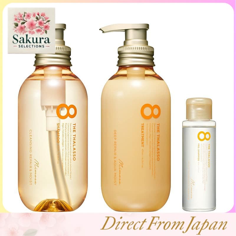 Kit limitado com oito shampoos e tratamentos hidratantes Thalasso, incluindo um mini pré-shampoo e fragrância Mimosa.