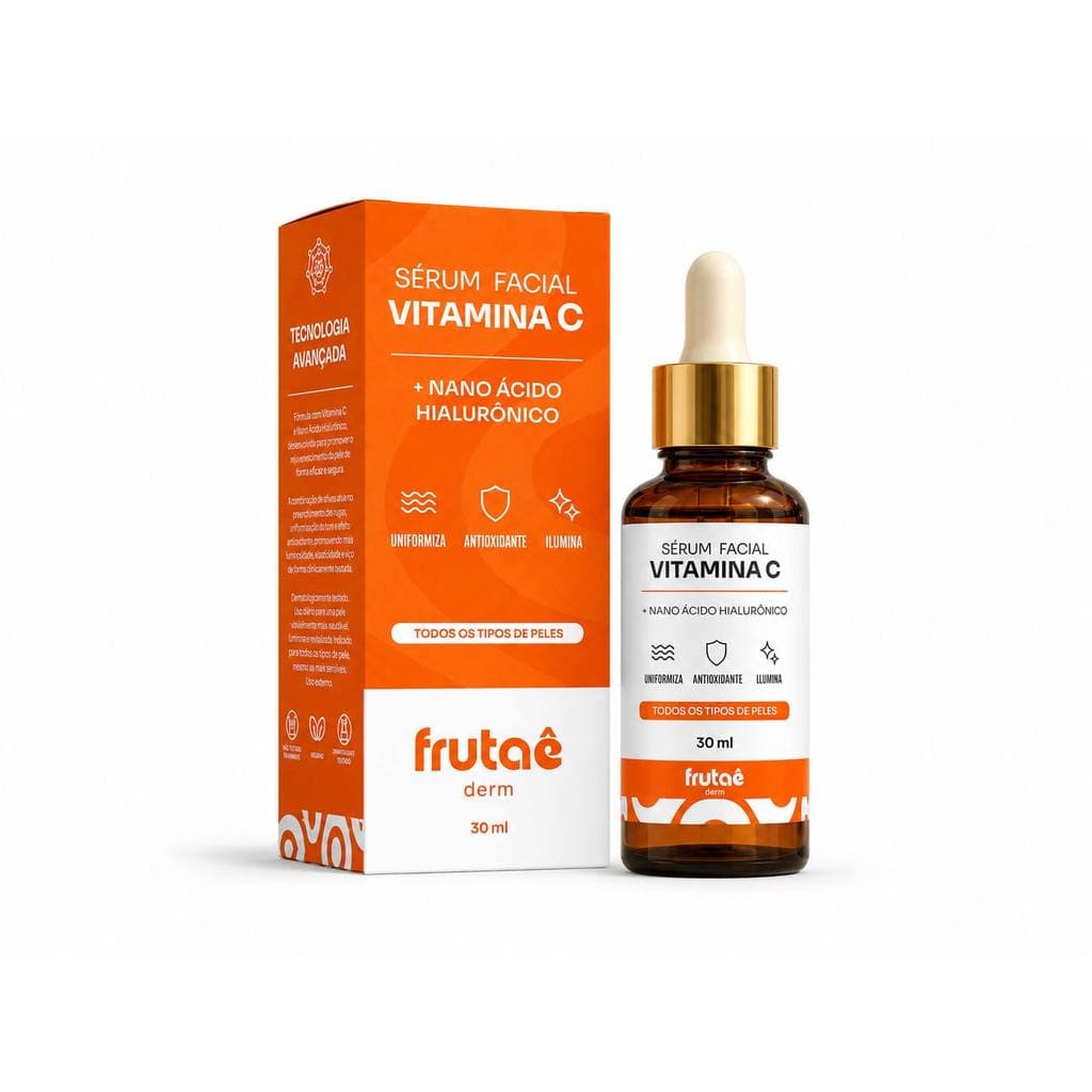 Sérum Facial Vitamina C 10% Ácido Hialurônico Clareador de Manchas Anti-Idade Hidratação e Luminosidade 30ml