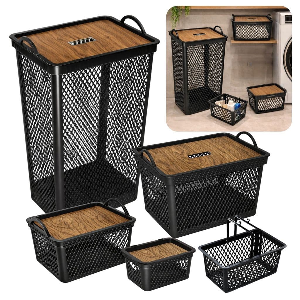 Kit Cestos Organizador Multiuso Telado Tampa Label Alça Banheiro Brinquedo Lavanderia Antimofo