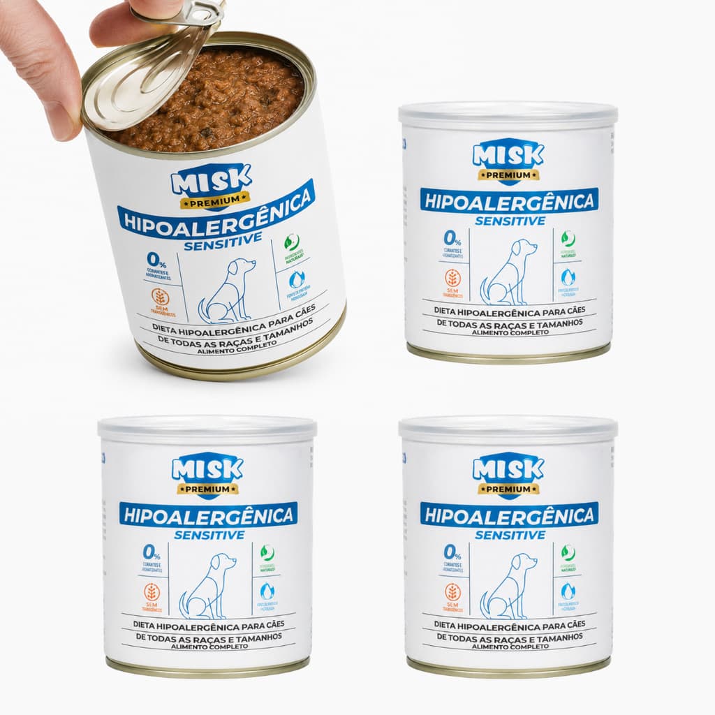 Kit 4 Unidades Ração Úmida Misk Hipoalergênica Pastosa Palatável Para Cães com Alergias Pet Cachorro