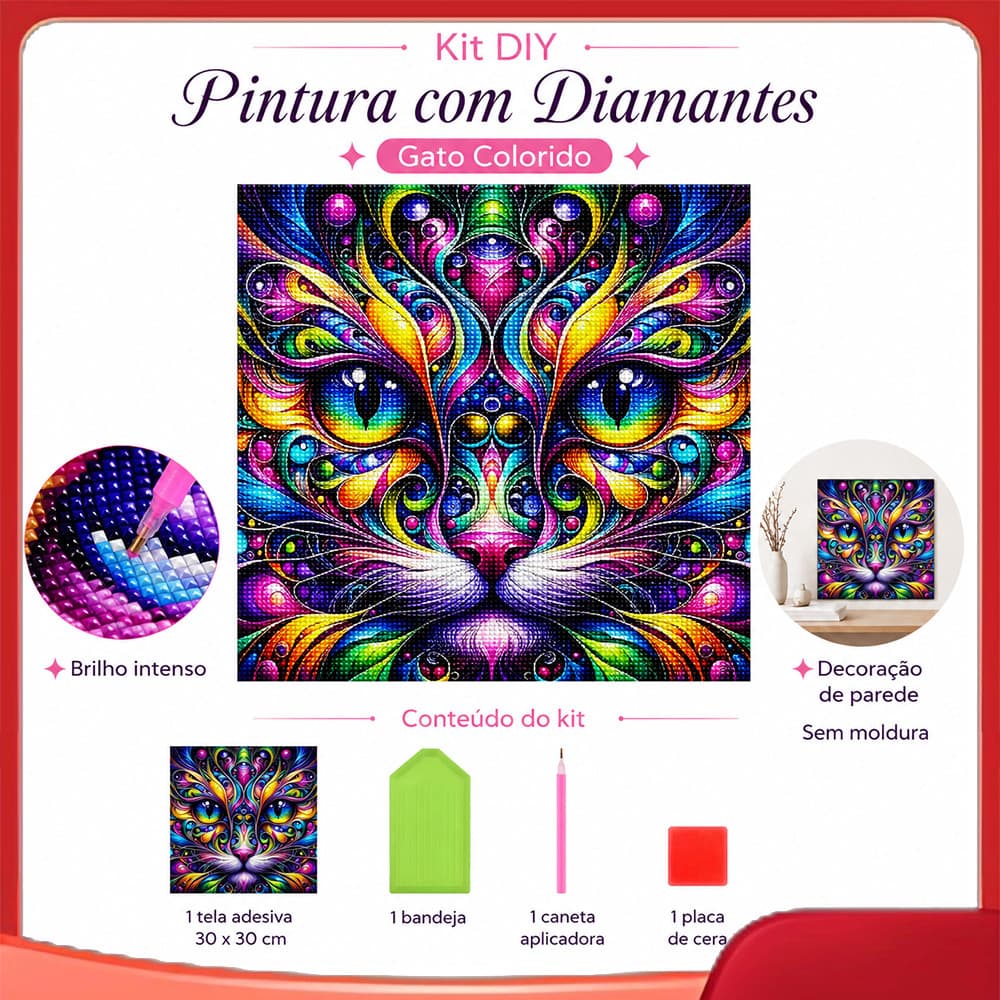 Conjunto de pintura diamante adulto 5D tema gato 30x30cm adequado para decoração de parede, feito à mão