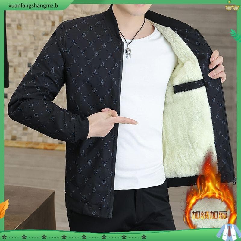 Jaqueta masculina forro de lã engrossado outono inverno quente algodão acolchoado jaqueta na moda Casual impresso All-ma