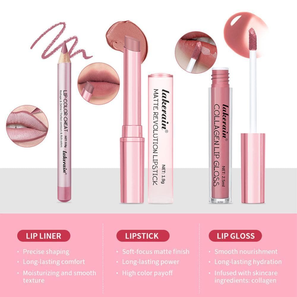 TIK 3 Pçs/Set À Prova D'água De Longa Duração Matte Preto Batom Conjunto Veludo Líquido Lip Gloss Liner Red Stain Maquia