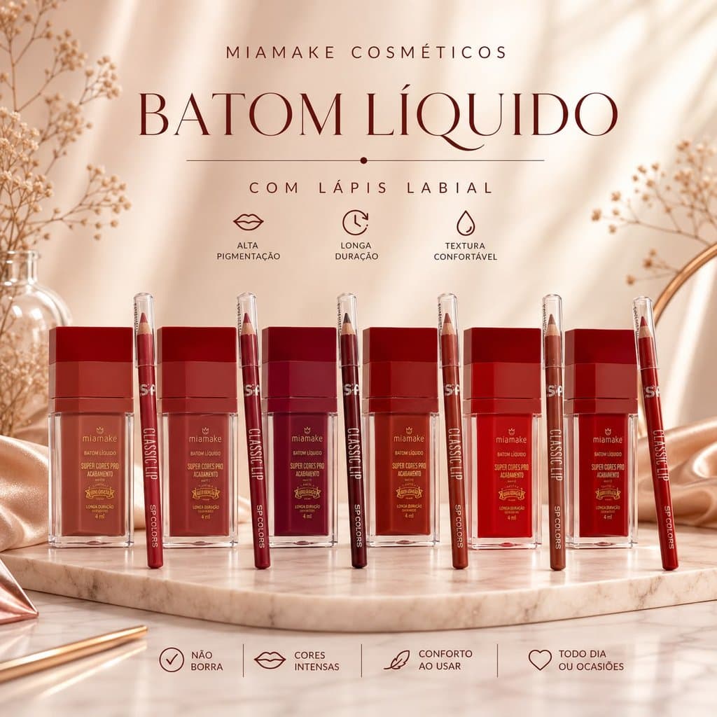Lip Combo Mia Make Respeitável Público | Batom Líquido + Lápis Labial Matte| Efeito Matte | Longa Duração