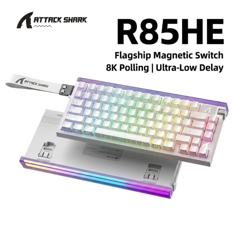 ATTACK SHARK R85HE Teclado Magnético Para Jogos Com Fio Rapid Trigger (RT) Mecânico Neon RGB E Baixa Latência