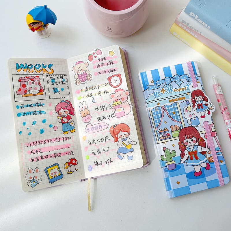Estoque pronto Manual bonito Manual criativo Notebook Notebook Alça de alto valor Notebook A6 Grid Peq