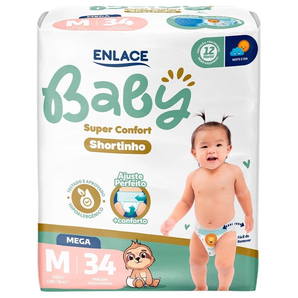 Fralda Descartável Enlace Baby Shortinho Super Confort Mega M/G/XG/XXG