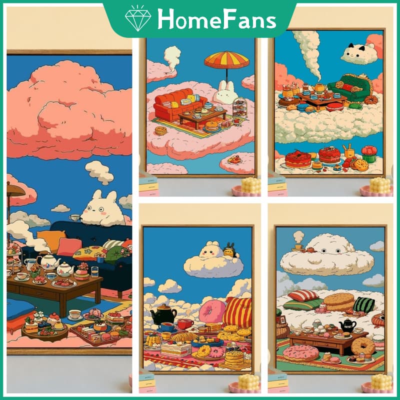 Hfcute Cloud Tea Party 5D DIY Pintura Diamante Redondo Strass Ponto Cruz Decoração De Parede De Casa Kits De Artesanato 