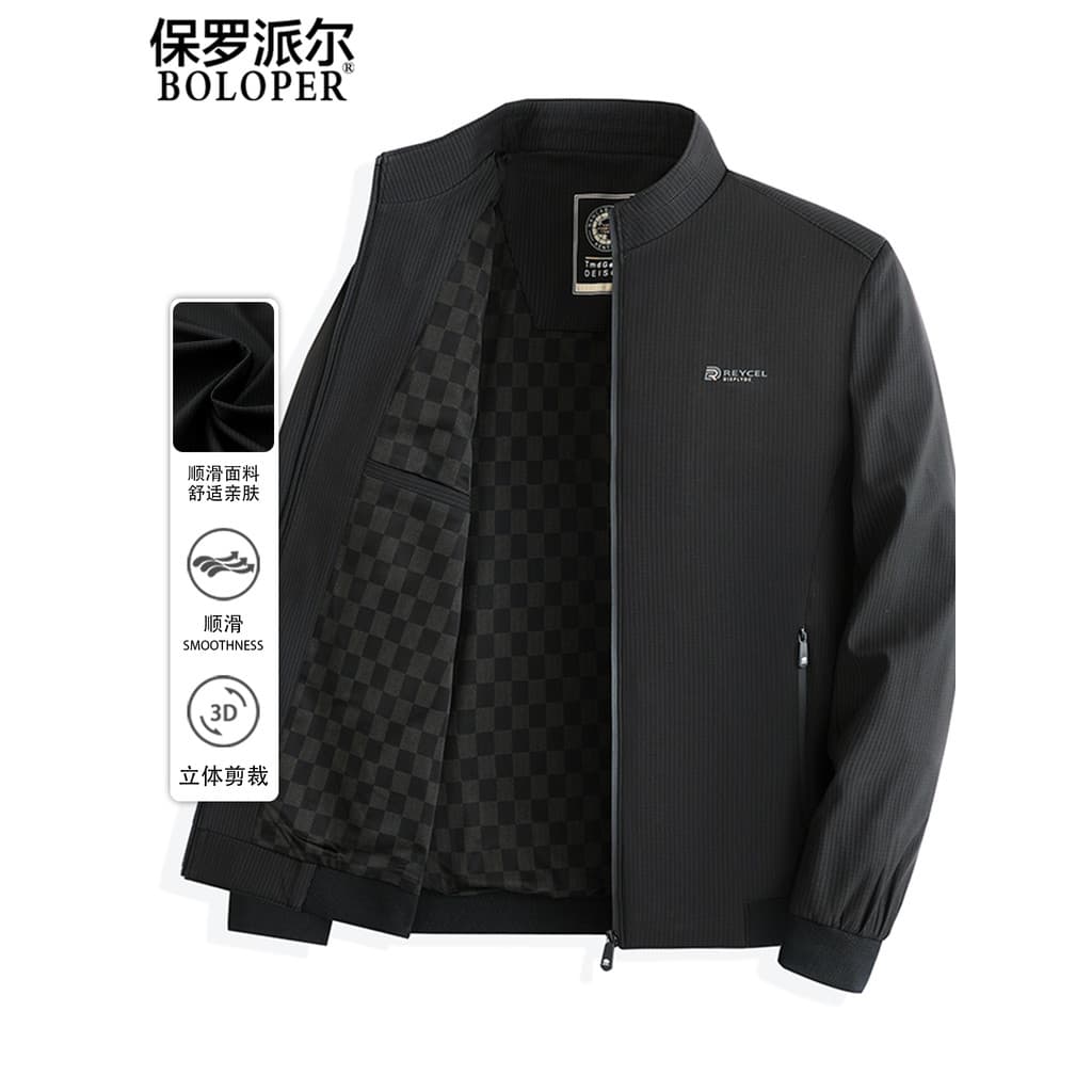 Paul jaqueta masculina primavera outono novo estilo de meia-idade gola alta pai Casual jaqueta curta masculina moda negó