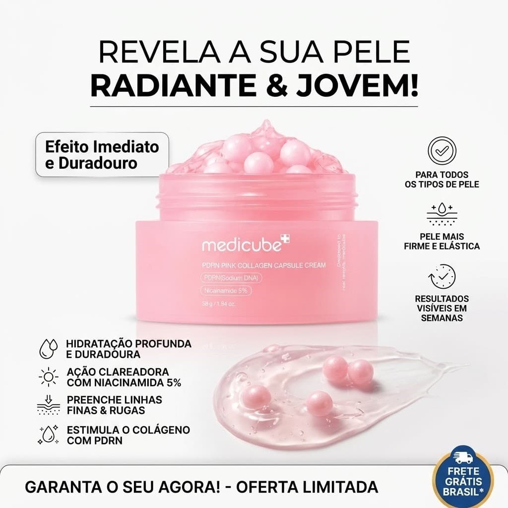 Envio SP Frete Grátis | Creme Facial Medicube PDRN Pink Collagen Capsule Cream 55g Original Coreano Anti-Idade Firmeza