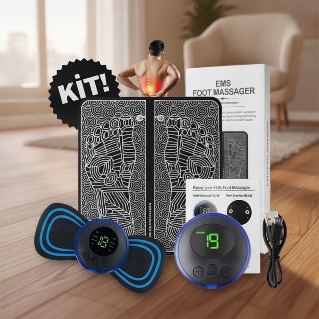 Kit Massageador Elétrico EMS Pés e Muscular Corporal para Alívio de Dores e Relaxamento Profund