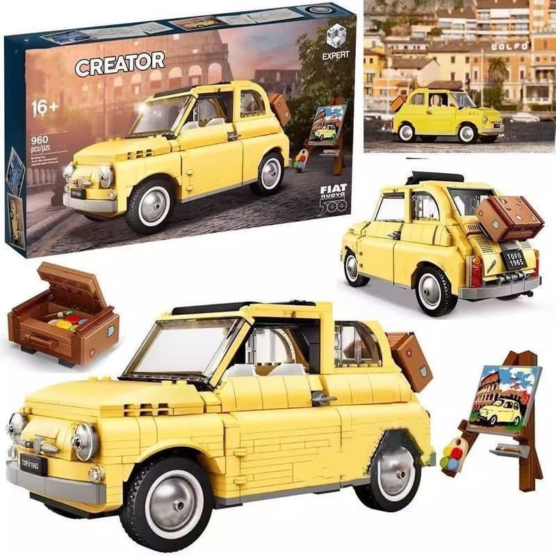 1.000 Peças de Blocos de Montar Lego, Série Variada, Modelo de Carro Fiat 500, Brinquedo de Montar para Crianças, Presen