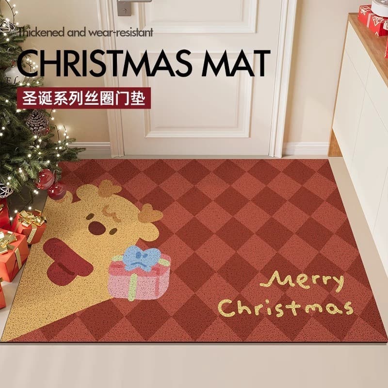 Círculo de seda tapete casa sala estar porta tapete natal Elk entrada antiderrapante tapete porta entrada Ru