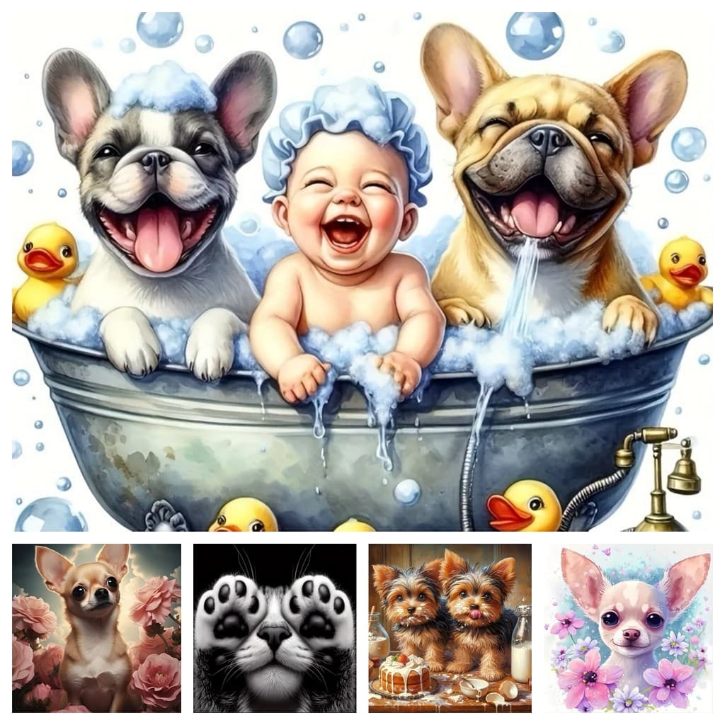Um Conjunto De Kit De Pintura De Diamante Com Padrão De Cachorro De Animal Fofo , 5D DIY Em Tela De Mosaico Fazendo Arte