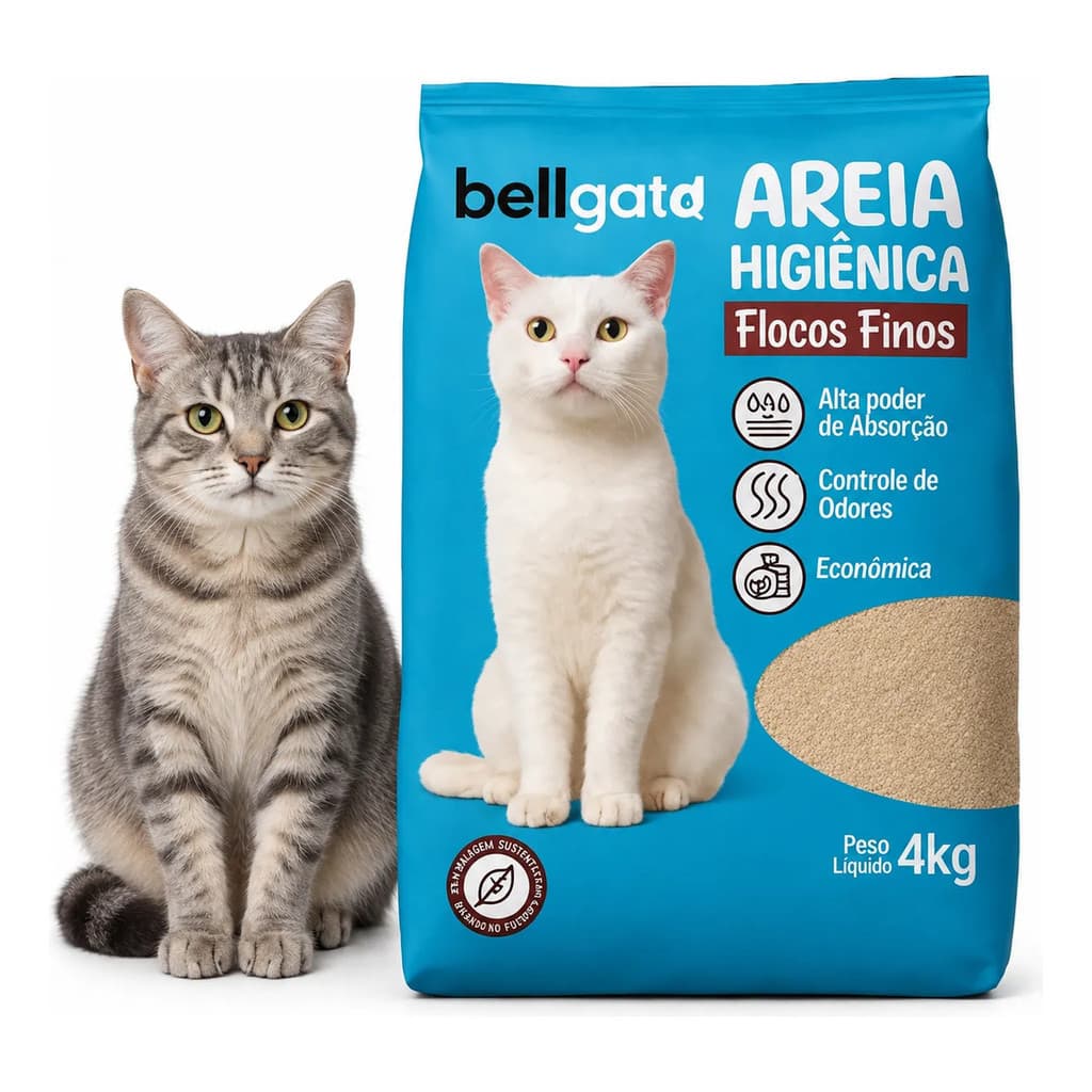 Areia Sanitária Gato Bellgato Flocos Finos 4kg Alta Absorção