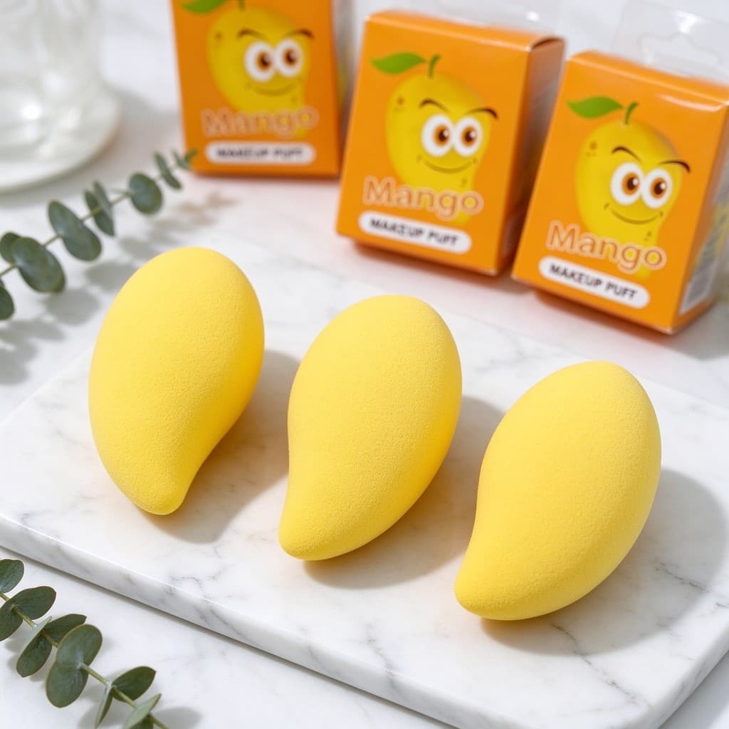 Esponja Beauty Blender Formato Manga Amarela Maquiagem Base Liquida Corretivo Pó Acabamento Natural