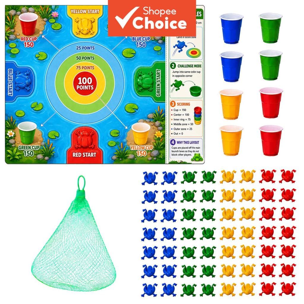Conjunto de Jogo de Pulo de Sapo 4 Jogadores, Jogo Interativo de Pulo de Sapo para Crianças, Adultos e Famílias com 56