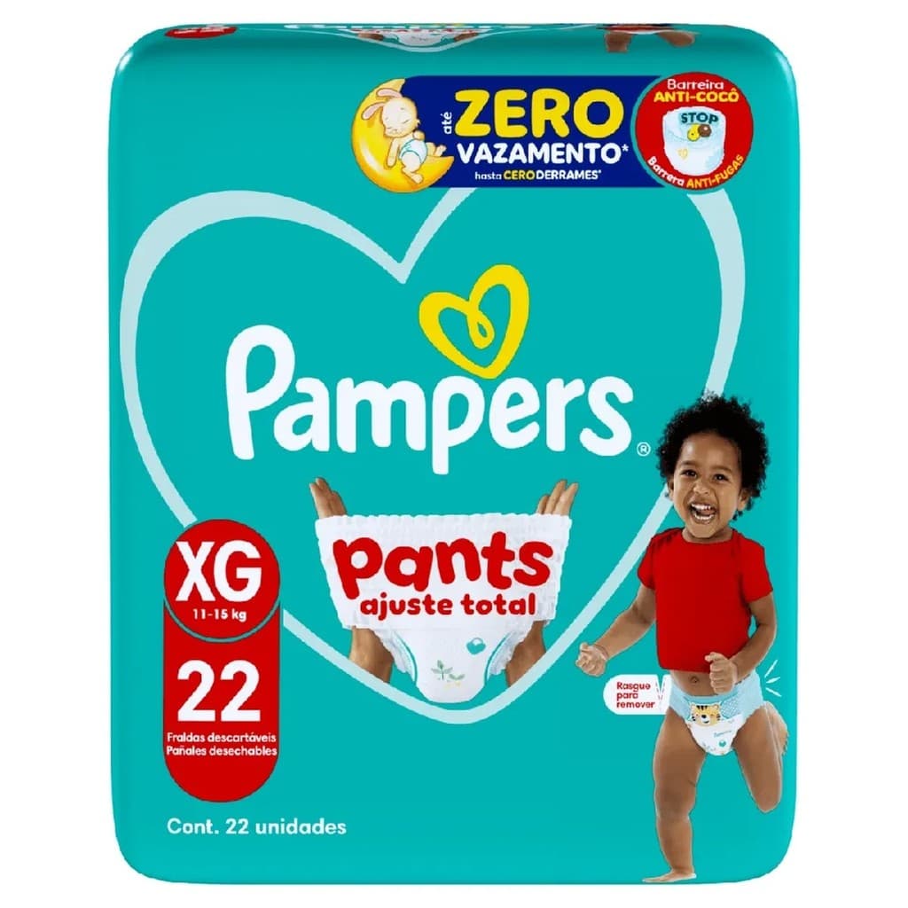 Fralda Descartável Infantil Pants Pampers Ajuste Total XG Pacote 22 Unidades