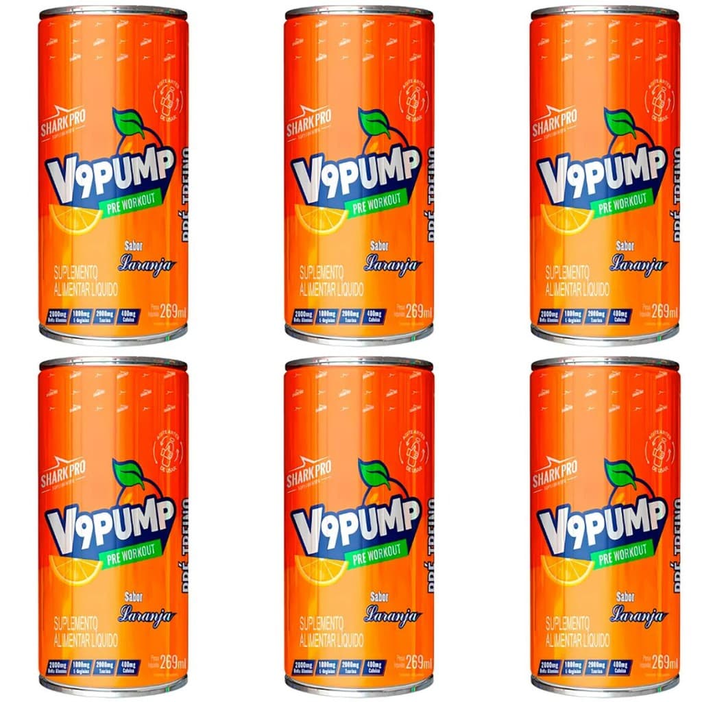 Pré treino em Lata V9 Shark Pro Energy Drink Energético  Pack 6x269ml