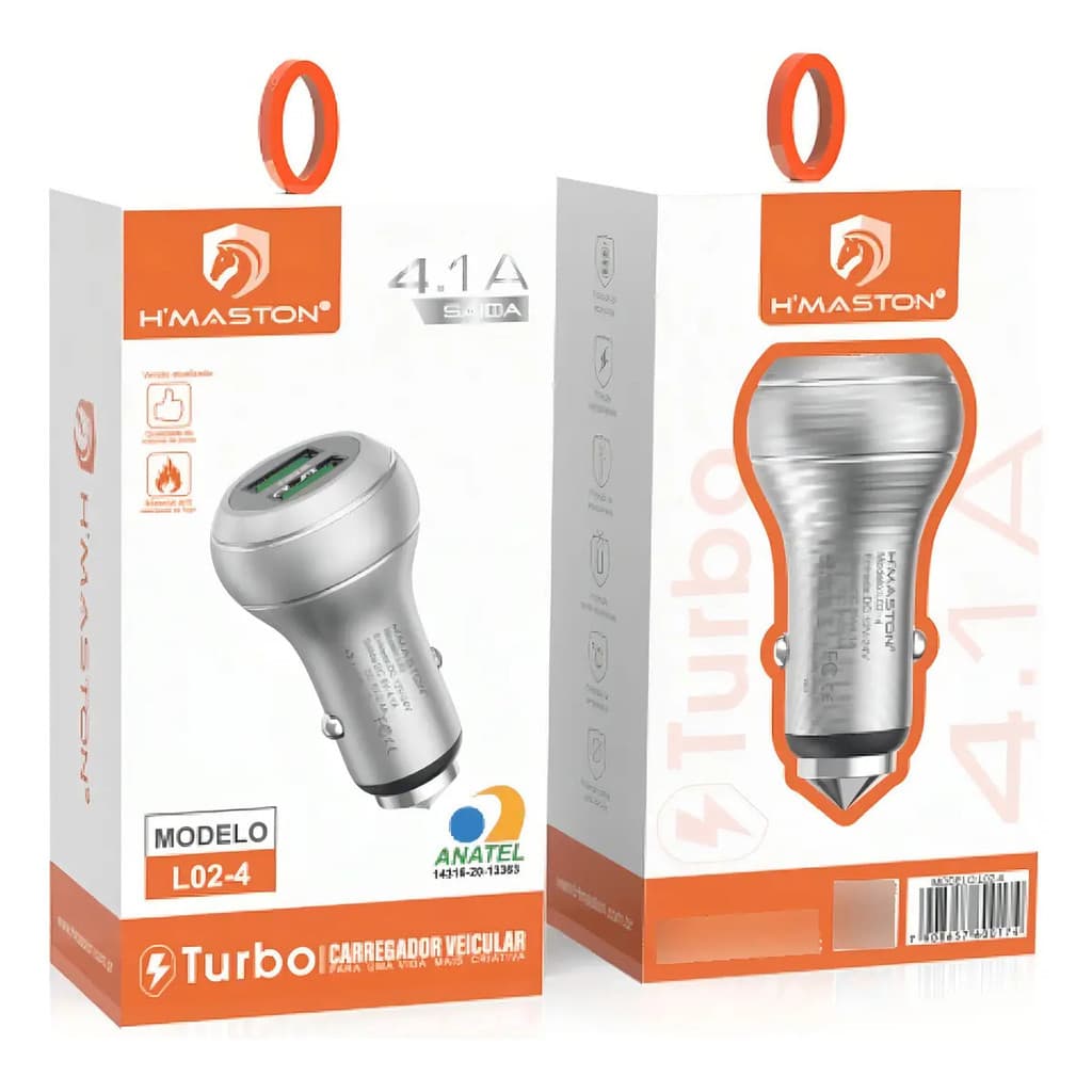 Carregador Veicular Turbo 4.1a C/ Entrada Dupla Usb 24w - Cor Variadas - Informar A Cor Escolhida. Prateado