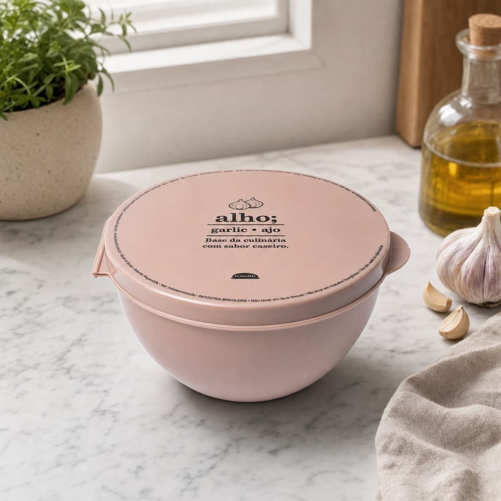Pote Organizador para Alho com Tampa Rosa Porta Alimentos Multiuso para Cozinha e Temperos