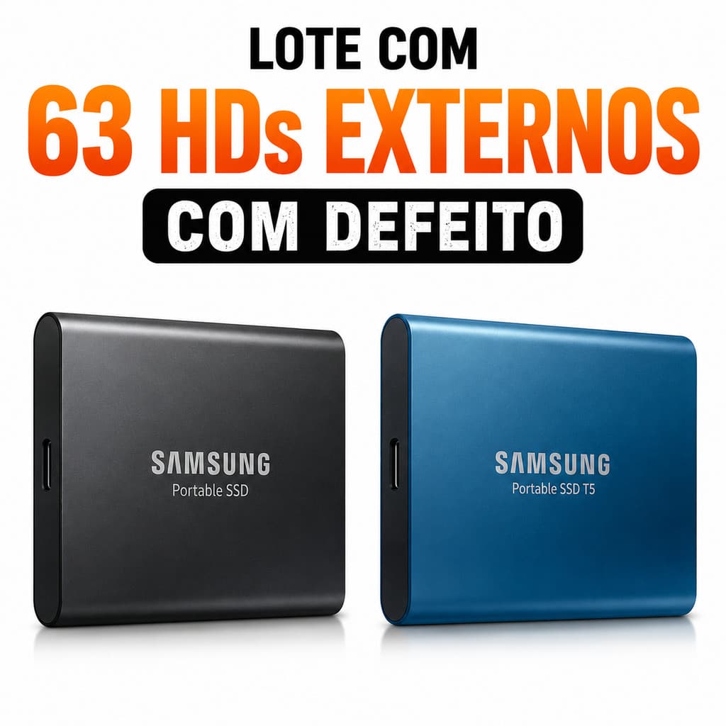 Lote com 63 HDs Externos Sucata Defeitos Variados da Samsung e Sem Marca de 1 a 4 TB SSD